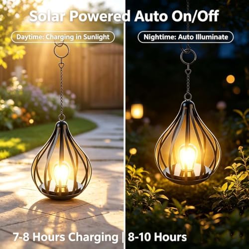 Solar Lanterns Outdoor Waterproof 2 Pack, Hanging Solar Lights Garden Decor Gifts for Women Mom Grandma, Metal Solar Lanterns for Outdoor Patio Porch Backyard - Image 3