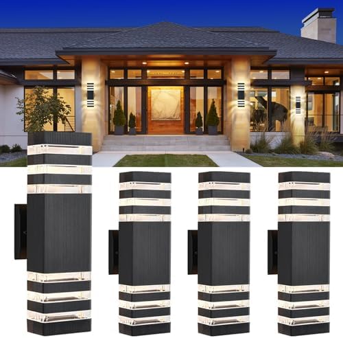 DASTOR 4 Pack Modern Outdoor Wall Lights, 15.1'' Up and Down Porch Lights, 14W 3000K Warm White Exterior Sconce Lighting Fixtures for House Garage by DASTOR