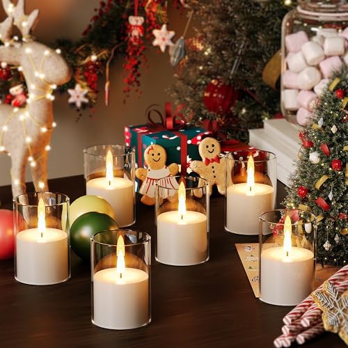 VIODAIM 12Pack Flickering Flameless LED Candles with Timer, Battery Powered - Small Pillar & Votive, Clear (2"X3") - Image 4