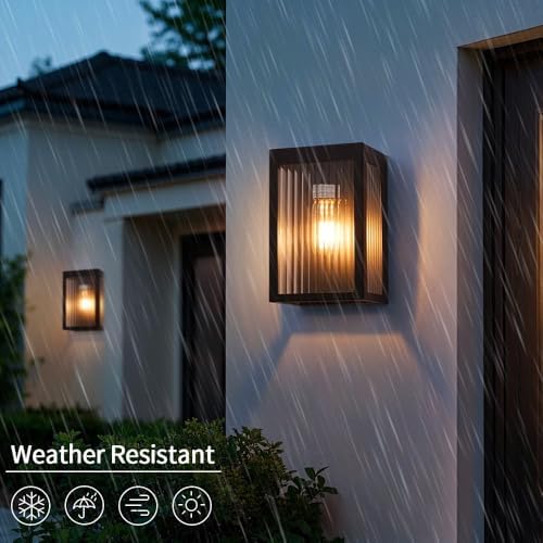 Cerdeco 9" Modern Outdoor Wall Light with Striped Tempered Glass,2 Pack - Image 4