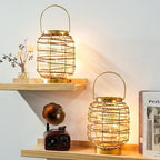 Set of 2 Battery Operated Table Lamp 7.7 "H Metal Cage LED Cordless Lamp with 6-Hour Timer, Vintage Decorative Fairy Lights Lantern for Indoor/Outdoor Bedrooms Weddings Parties Patio Events by Unknown