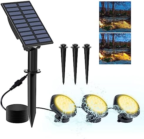 Solar Pond Lights,3000K Warm White LED Underwater Submersible Fountain Light,IP68 Waterproof Landscape Spotlights Lighting for Fish Aquarium Tank Garden Yard Pond Pool Decor(3-in-1) by CREPOW