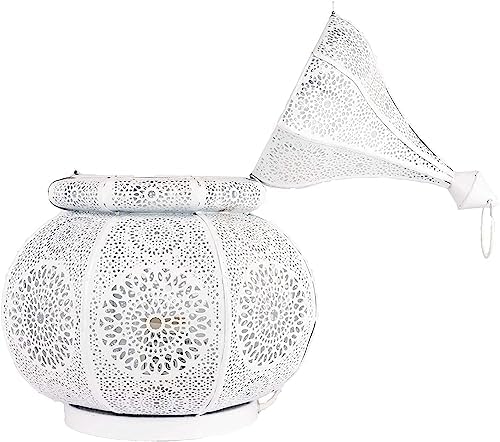 YILLE Vintage Antique Moroccan White Lantern Iron Table Lamp Moroccan Lantern Hanging Oriental Home Decor Candle Lanterns Outdoor Garden - Image 5