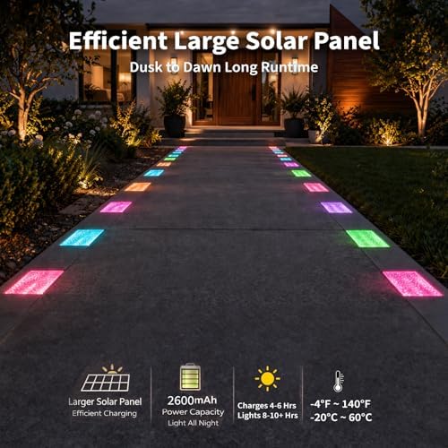SHONELIGHTING Solar Paver Lights, 6x9 Ground LED, 12-Color, RGBW, 6 Pk - Image 3