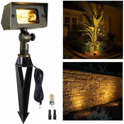 Gardenreet Solid Brass Flood Light - Landscape Low Voltage LED Wall Wash Light 12V, Outdoor Hardwired Waterproof, Angle Adjustable Lighting for Garden Tree Yard with 2700K Warm White 3W 270LM G4 Bulb by Gardenreet