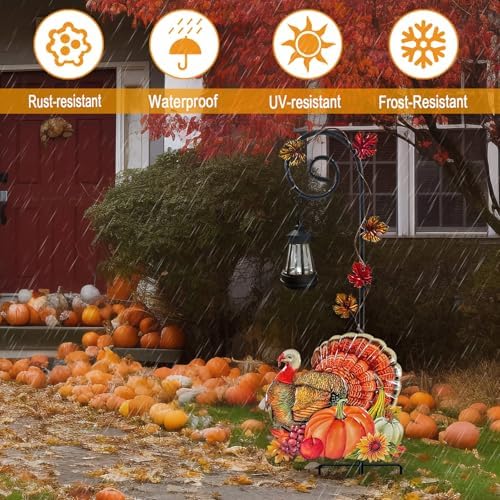WAIU Solar Turkey Pumpkin Metal Garden Stake Lights, Outdoor Fall Thanksgiving Decor for Lawn Courtyard Yard - Image 2