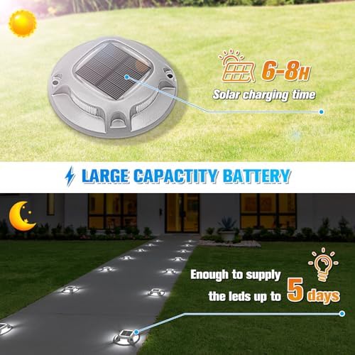 VOLISUN Solar Driveway Lights Dock Deck Lights 12 Pack,2 Colors in 1 Led IP67 Waterproof Outdoor Warning Step Lights for Driveway Sidewalk Pathway (White/Blue) - Image 4