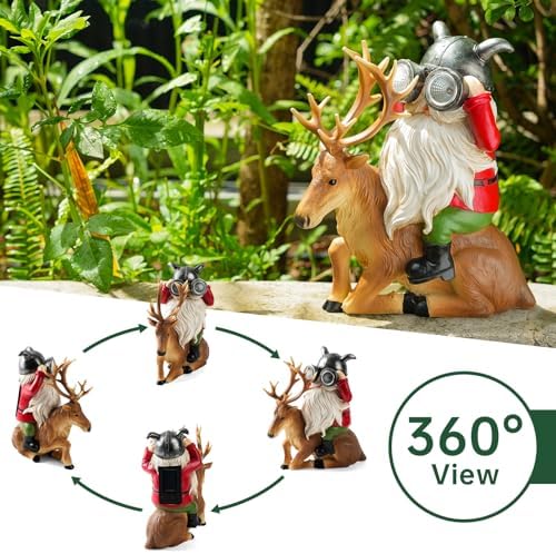 VChymm Garden Gnome Statues Resin Gnome Sitting On Deer Statues Solar Lights Outdoor Telescope Gnome Gifts for Yard, Patio Decor Gift (Deer Gnome) - Image 5