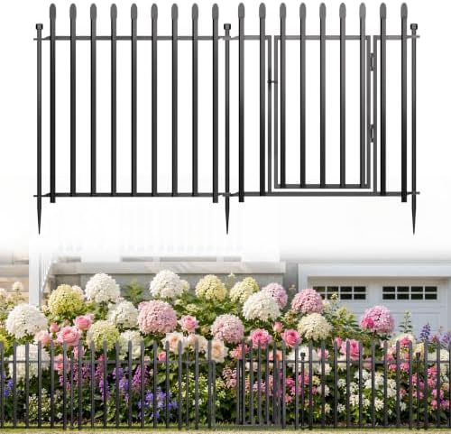 No Dig Decorative Garden Fence, 24in(H)×22ft(L), 10 Panels with Gate by FencePost