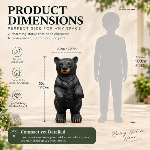 19.69-Inch Tall Standing Black Bear Statue for Garden, Cabin Decor & Porch - Image 2