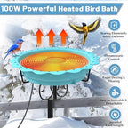 100W Heated Bird Baths for Outdoors, Heated Birdbath Outside Winter, Blue - Image 2