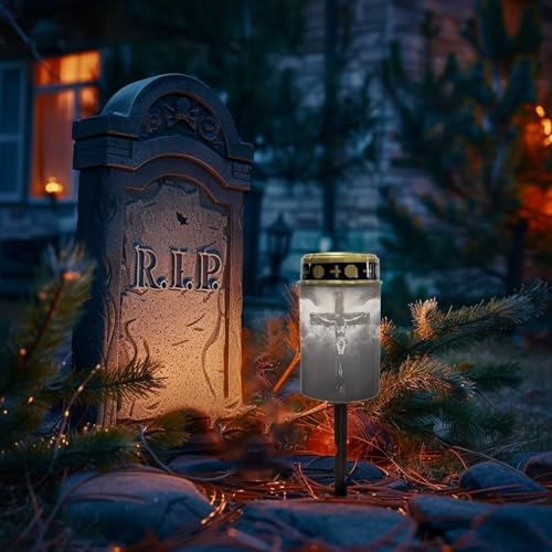 Poceacles Cross Solar Lights Set of 8 Outdoor Solar Powered Outdoor Cemetery Stake Lights Grave Solar Lamp Landscape Lighting Waterproof Grave Flameless Candles, God Cross Black - Image 2