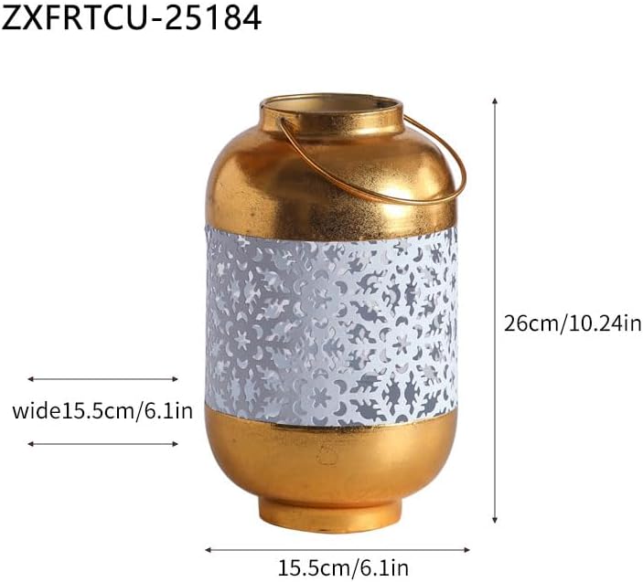 Moroccan Style Gold Metal Candle Lantern with Handle - Image 3