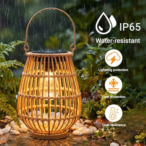 Solar Lanterns Outdoor Waterproof, Rattan Outdoor Solar Lanterns 2 Pack - Image 5