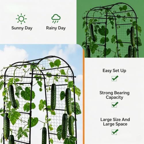Garden Arch Trellis for Raised Beds, 6.8x3x2.6FT Plant Support for Cucumbers, Melons, Grapes, Roses & Climbing Vegetables, Outdoor Rust-Resistant Trellis for Vertical Growing, Black - Image 3