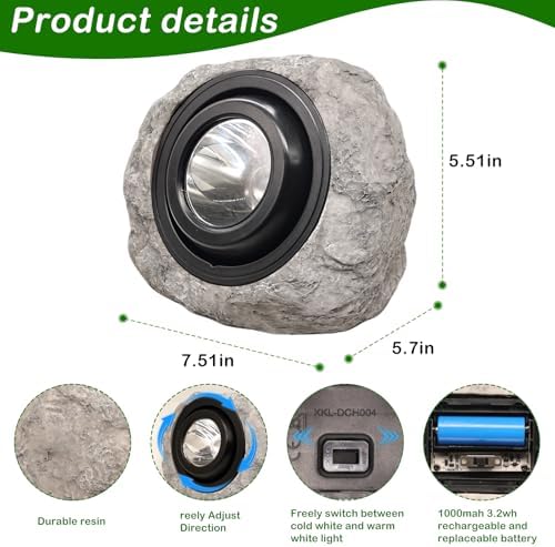 Solar Rock Lights Outdoor,Solar Ash Gray Garden Stone Spotlights - Image 6