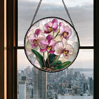 Pink Orchid Stained Glass Window Hanging Suncatcher Gifts for Women 15" - Image 4