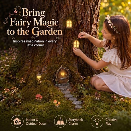 8 Pcs Fairy Garden House Kit Miniature Fairy Door Gnome, Vine - Image 5