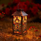 Fall Solar Lantern Autumn Harvest Stained Glass Suncatcher Scarecrow Sunflowers Waterproof Outdoor Hanging Lantern, Solar Powered Garden Light for Patio Yard Camping, Halloween Gift by Unknown