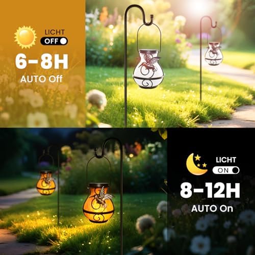 4 Pack Solar Lanterns Outdoor Waterproof, Hanging Hummingbird Flickering Flame Light Garden Decor Hanging Lights Decorative for Outside - Image 6