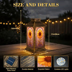 Stained Glass Style Solar Lantern Outdoor Garden Hanging Lantern Vintage Floral Stained Glass Window Design Yellow Orange Waterproof Solar Powered Lighting Outside Table Lamp for Patio Deck Yard - Image 2