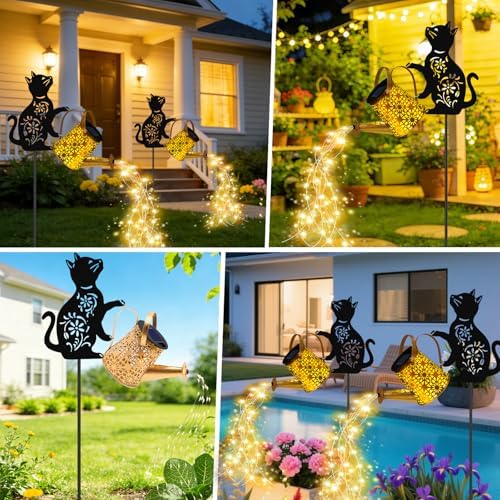 VOOKRY Solar Lights Outdoor,Watering Can with Cat Silhouette Stake - Image 4