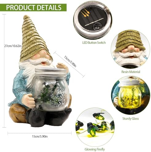 Solar Garden Gnome Statue, Outdoor Lights Decoration Gift for Women Mom Dad - Image 3