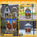 Solar Lantern Outdoor Waterproof Stained Glass Santa Claus Colorful Gift Boxes Sleigh Garden Decor LED Hanging Solar Lights Tabletop Lamp Gifts for Women Mom Outside Yard Patio Porch - Image 3