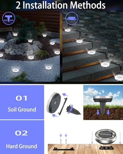 Solar Lights Outdoor Waterproof, 26 Pack 8 LED, Thickened Stainless Steel Ground Light, Solar Garden Lights Landscape Lighting for Patio Pathway Lawn Yard Deck Driveway Walkway, Cool White - Image 5