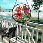 Red Flower Hummingbird Stained Glass Window Hanging Gifts for Women 9.8" - Image 5