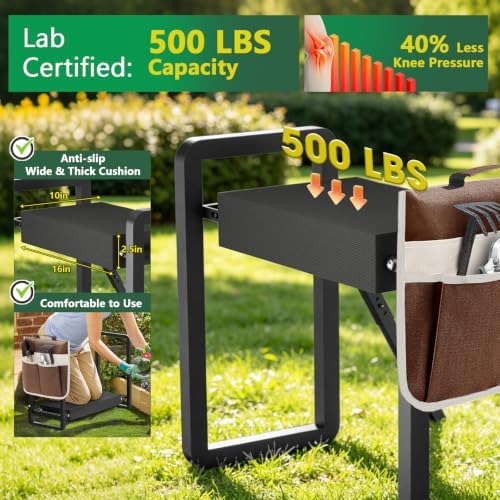 Garden Kneeler and Seat Foldable Gardening Stool with Extendable Legs - Image 5
