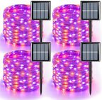 YEGUO 4 Pack Halloween Solar Fairy Lights, Each 33ft 100 LED Orange and Purple Christmas Lights Outdoor Waterproof, 8 Modes Sliver Wire Solar String Lights by YEGUO