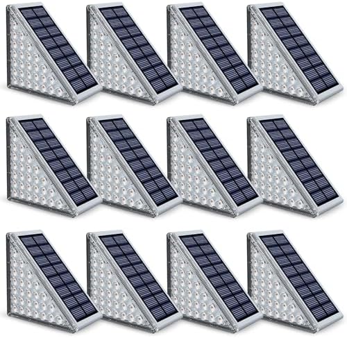 NIORSUN Outdoor Step Lights, Upgraded 28 LEDs 2 Brightness Modes, IP67 Waterproof Solar Stair Lights for Outside Steps, 1200mAh Battery Long Runtime Warm White for Patio Deck Yard Porch, 12 Pack by NIORSUN