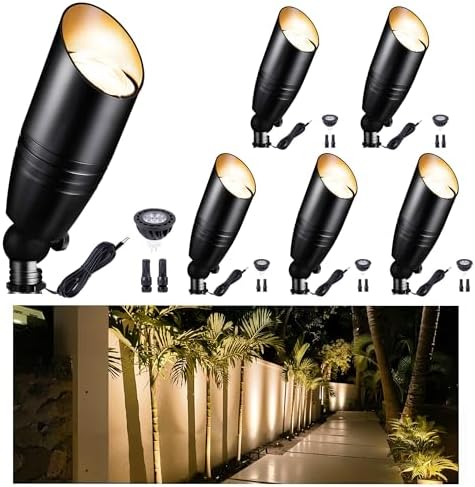 Low Voltage Spotlight, Black LED Landscape Lighting Tree Light, Outdoor 12V Waterproof Aluminum Uplight for Tree Yard Garden with 5W MR16 Bulb 2700K 6 Pack by Varmtalys