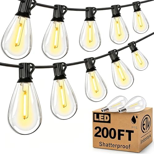 Tenmiro 200FT Outdoor String Lights, Ultra Long LED Patio Lights with Shatterproof High Brightness S11 Edison Bulbs, Outside Hanging Light Waterproof for Backyard Deck Porch Party Decor 2700K by Tenmiro