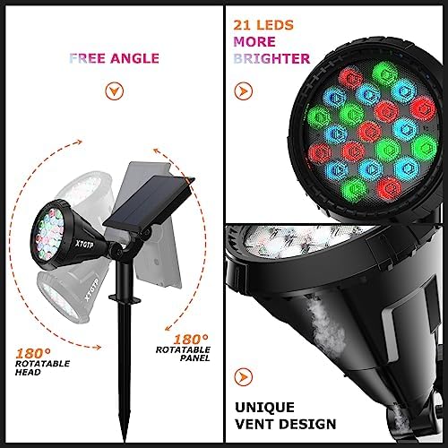 Color Changing Solar Spot Lights Outdoor, 21 LEDs Brightness Solar Pathway Lights Outdoor, IP67 Waterproof Exterior Solar Lights for House, 2-in-1 Solar Flood Lights Outdoor for Yard - Image 7