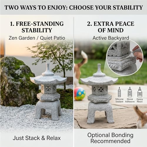 Japanese Granite Stone Lantern Pagoda Garden Statue, 17.7 Inch, 5-Piece - Image 6