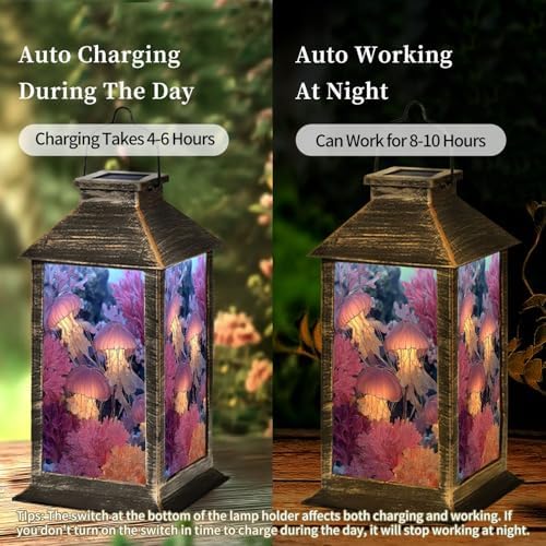 Solar Lantern Graceful Jellyfish Floating Vibrant Coral Glass Art Outdoor Waterproof Garden Hanging Lantern Solar Powered Lighting Outside Table Lamp for Patio Deck Camping 1 Pack - Image 3