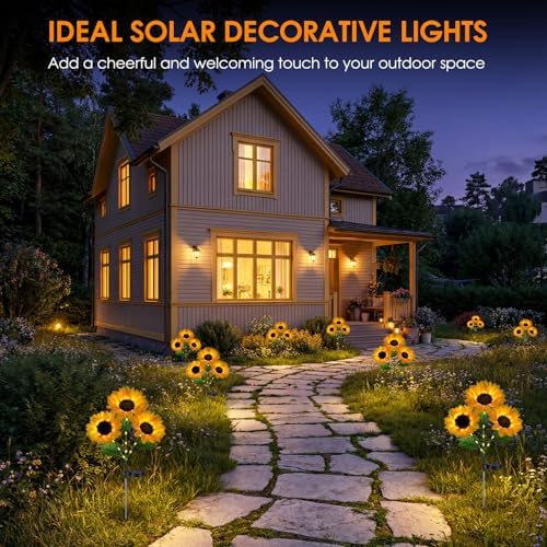 Solar Sunflowers Outdoor Waterproof Flowers Lights Yard Garden Fall Decor - Image 5