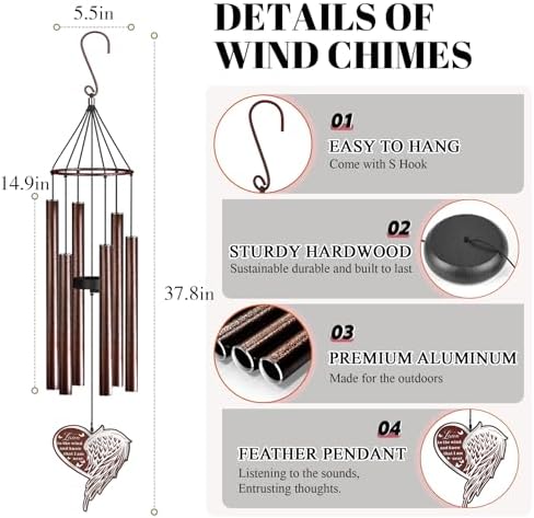 Indoor/Outdoor Memorial Wind Chime — A Heartfelt Gift for Retirement, Friendship, New Home, Thanks & Remembrance | Tunable Low-Pitch Tubes, 37.4 Inches | Ideal for Balcony, Garden, or Patio - Image 3