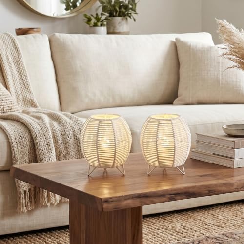 JHY DESIGN Cordless Table Lamps Set of 2, 6.5" H Battery Operated Woven Cotton Rope Lamps with 6 Hours Timer, Boho Bedside Lamps for Bedroom Living Room Home Parties Patio Events(White) - Image 6
