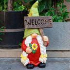 22" Solar Large Gnome Lady Garden Statue Big Female Gnome with Welcome Sign Outdoor Decor with LED Lights Home Porch Yard Patio Lawn Ornament Christmas Housewarming Gardening Gift - Image 2