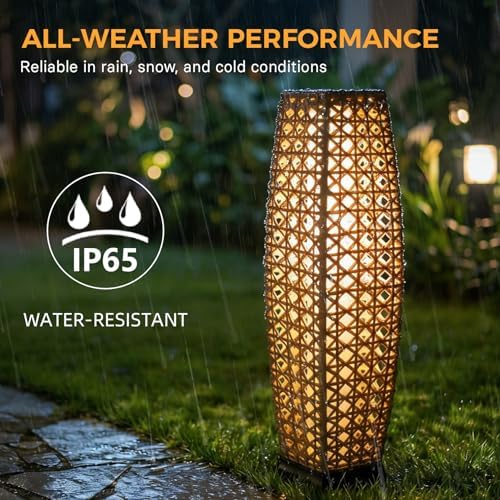 Grand patio 2-Piece Outdoor Floor Lamp Solar Lantern, Water-Resistant Wicker Boho Patio Light with 50/100 Lumens Dual Brightness & Memory Mode for Garden Porch Deck Decor, Large Diamond Natural - Image 3