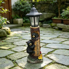Solar Bear Garden Statue with Welcome Sign, 19" Resin Bear Family in Tree Trunk, Outdoor Solar Light Wildlife Lawn Ornament for Yard, Patio, Porch, Cabin & Front Door Decor - Image 4