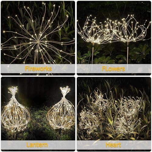 Warm White Solar Lights for Garden Decoration 150 LED Fairy Lights Starburst Outdoor Firework Decorative Lamp Pathway Lighting Waterproof Colored 4 Pack - Image 2
