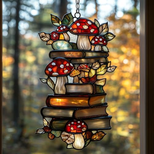 Stack of Books in Forest Acrylic Suncatcher by AVAGAN