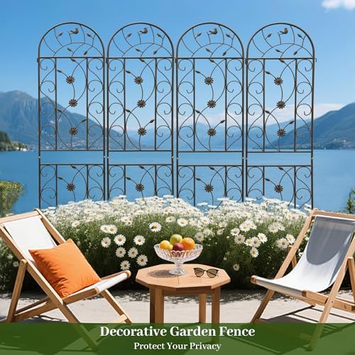4 Pack Metal Garden Trellis 86.7" Tall Outdoor Climbing Plant Support for Roses, Flowers, Rustproof Durable Brown Galvanized Tube, Lawn Garden Fence Decor Screen (4, Retro-86.7" H) - Image 7