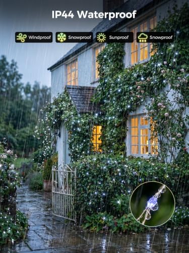 200FT 600LEDs Fairy Lights Solar Powered,Silver Wire,Cool White - Image 4