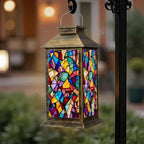 Solar Lantern Outdoor Waterproof Colorful Stained Glass Abstract Mosaic Vibrant Patterns Garden Decor LED Hanging Solar Lights Tabletop Lamp Gifts for Women Mom Outside Yard Patio Porch by DERUINVAIO