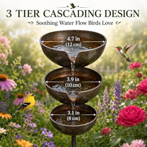 Rain Catcher Bird Bath, 3 Tiered Metal Bird Bath for Outside (Copper) - Image 7